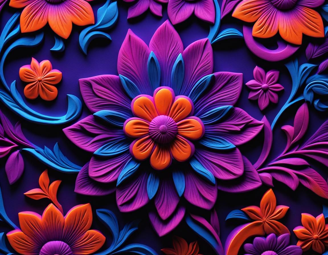 Neon Flower Bas-Relief in HDR