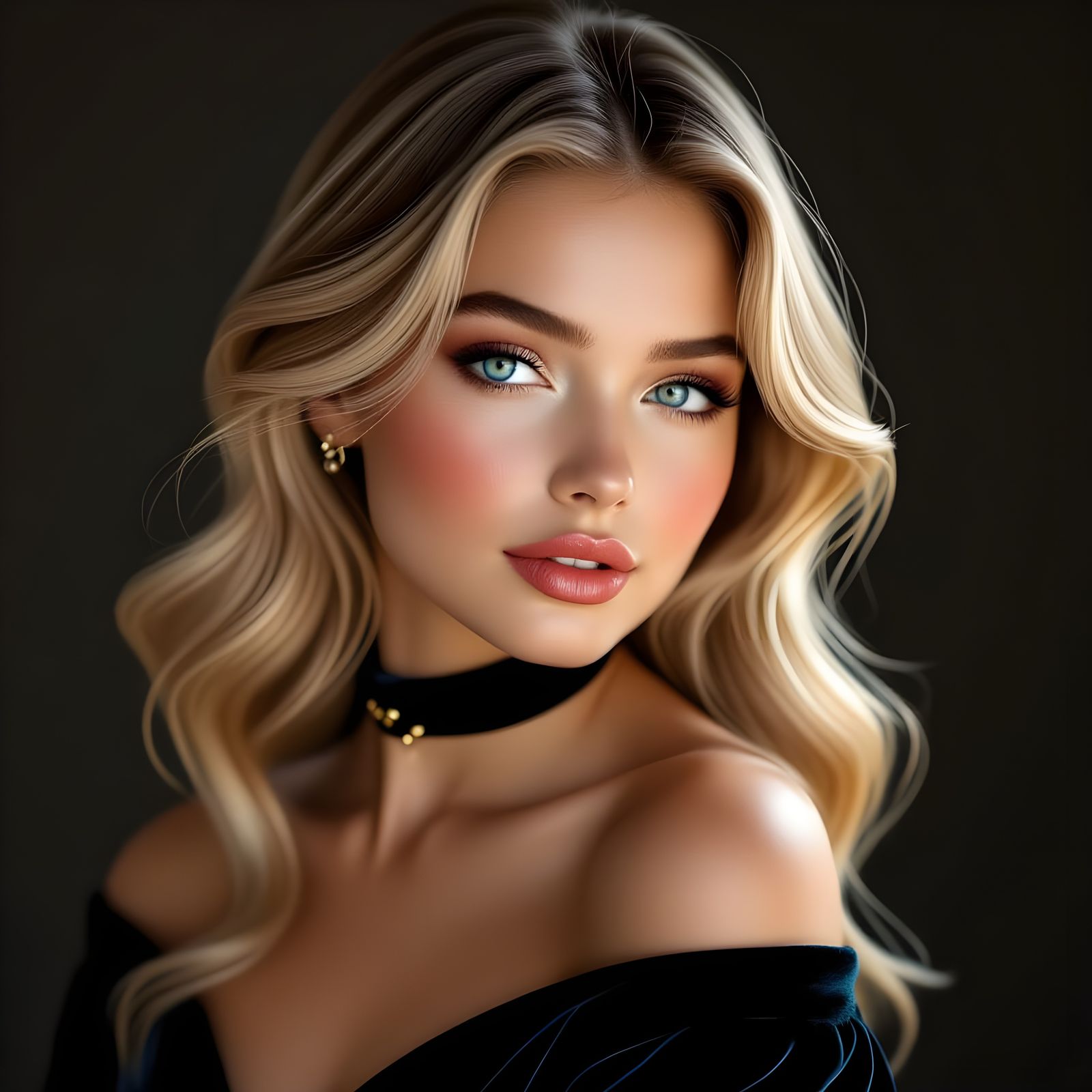 Photorealistic Portrait of a Woman with Blonde Hair and Blue...