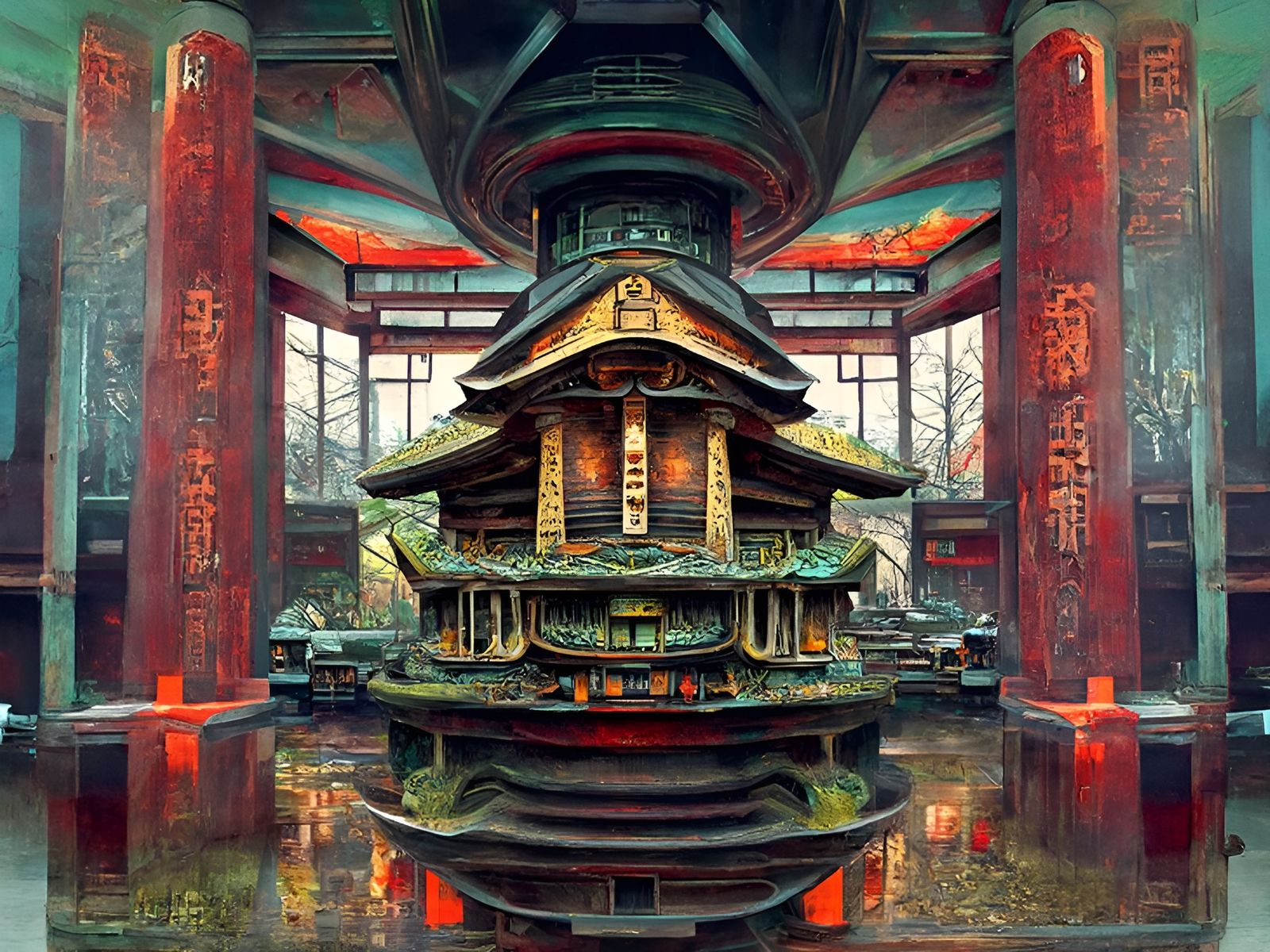 Neo-Futurist Japanese Temple Painting