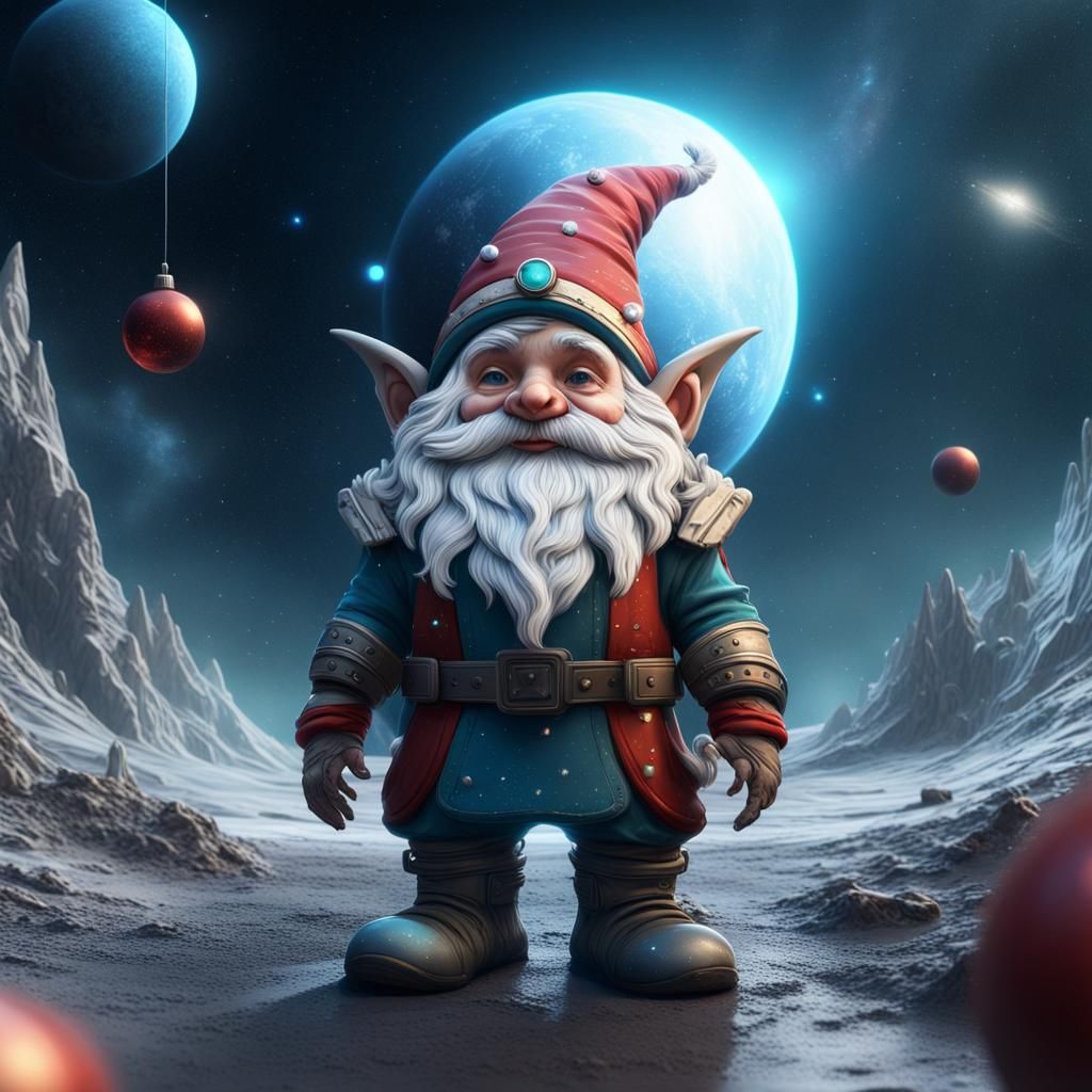 Christmas Gnomes in Space: Detailed Fantasy Art