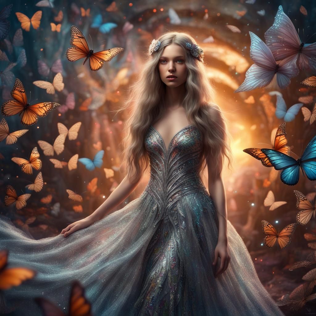 Butterfly Fairy in Glitter Dress Digital Painting