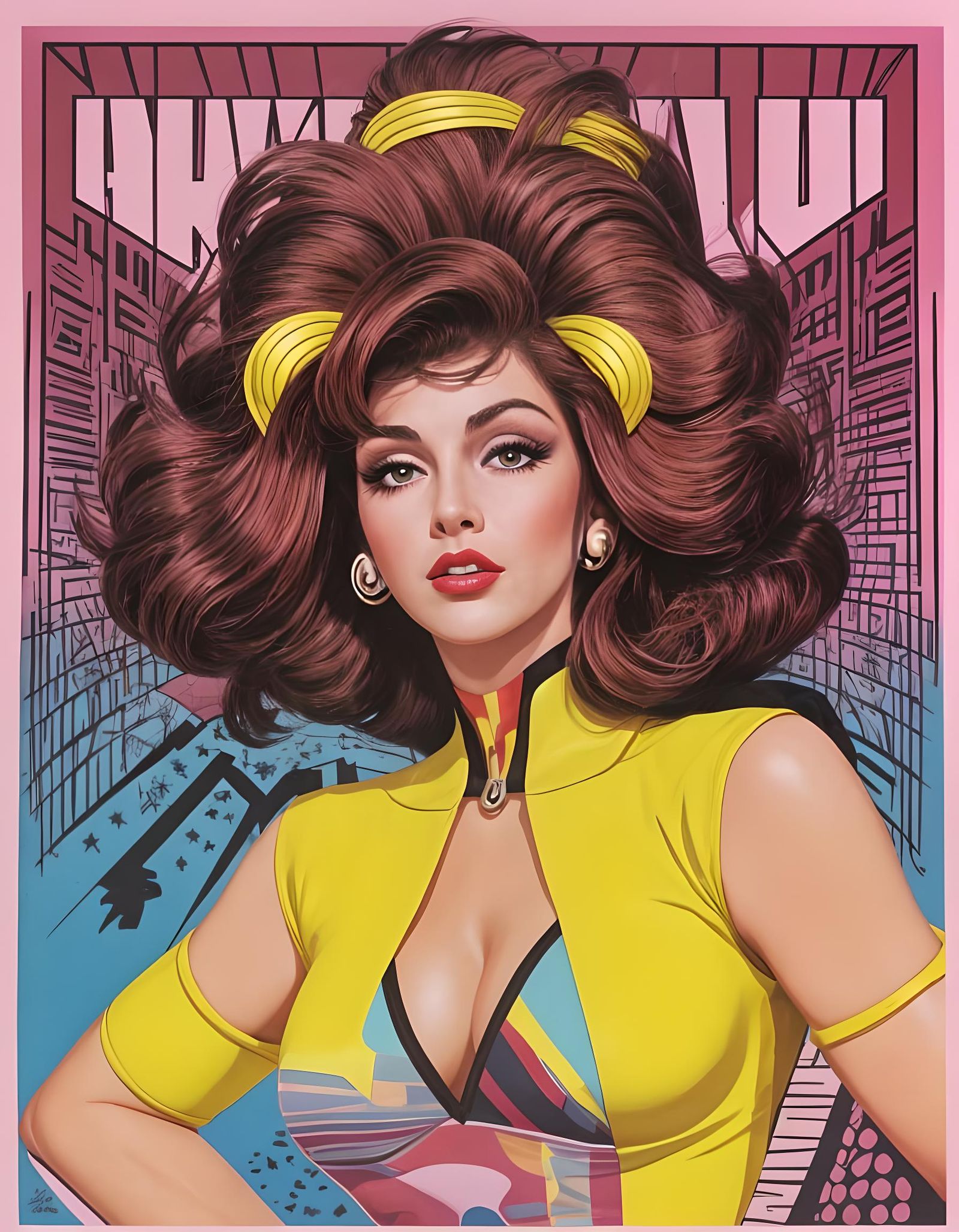 Art Deco Raquel Welch Illustration in Pop Art Style