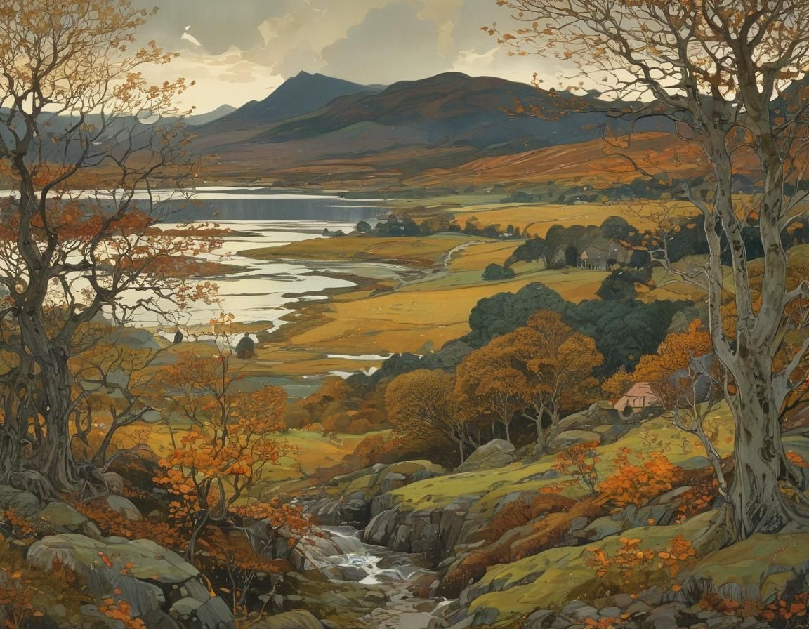 Scottish Autumn Landscape Shines in Evening Light