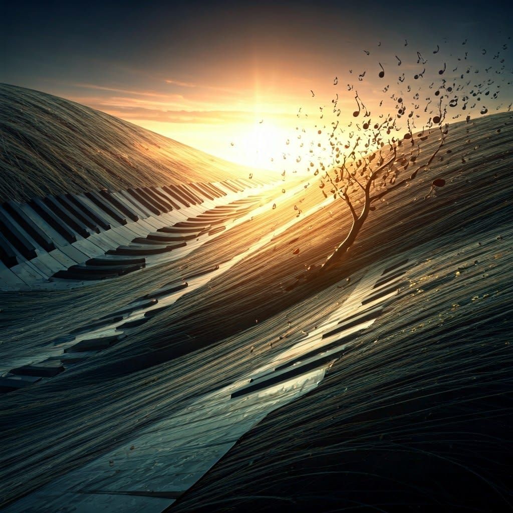 Musical Landscape at Dawn in Watercolor Style