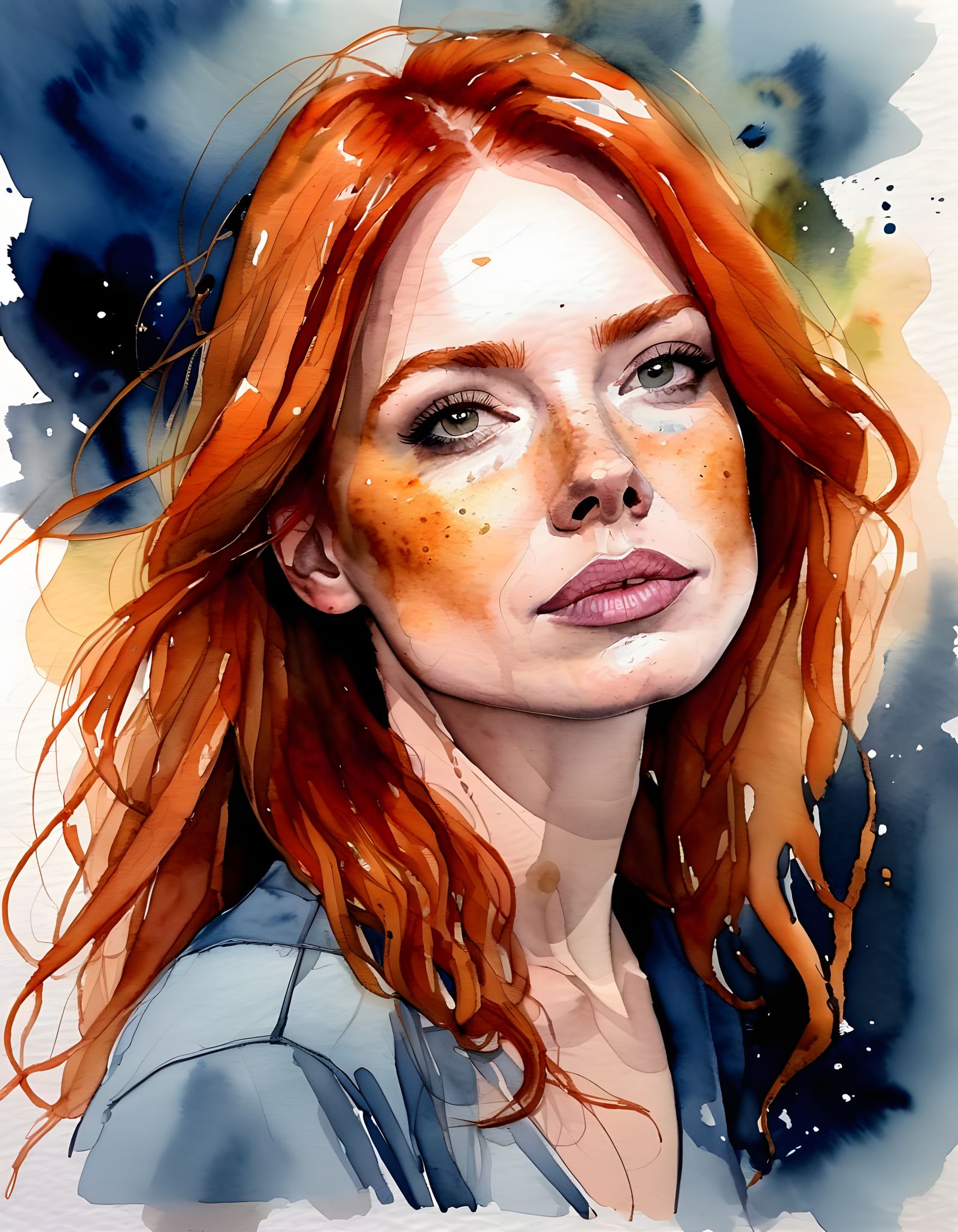Redhead Portrait in Watercolor Inks