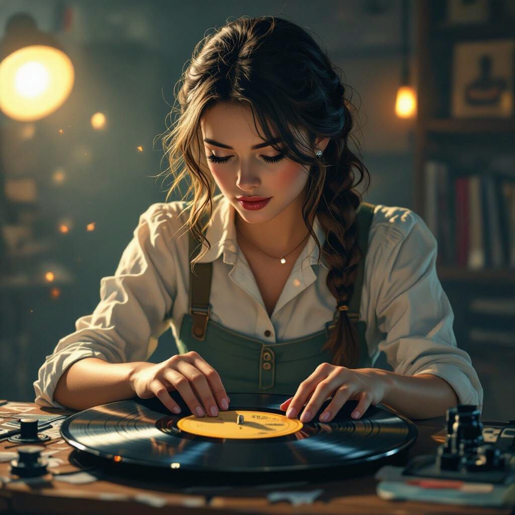 Woman DJ Scratching Record, Digital Art