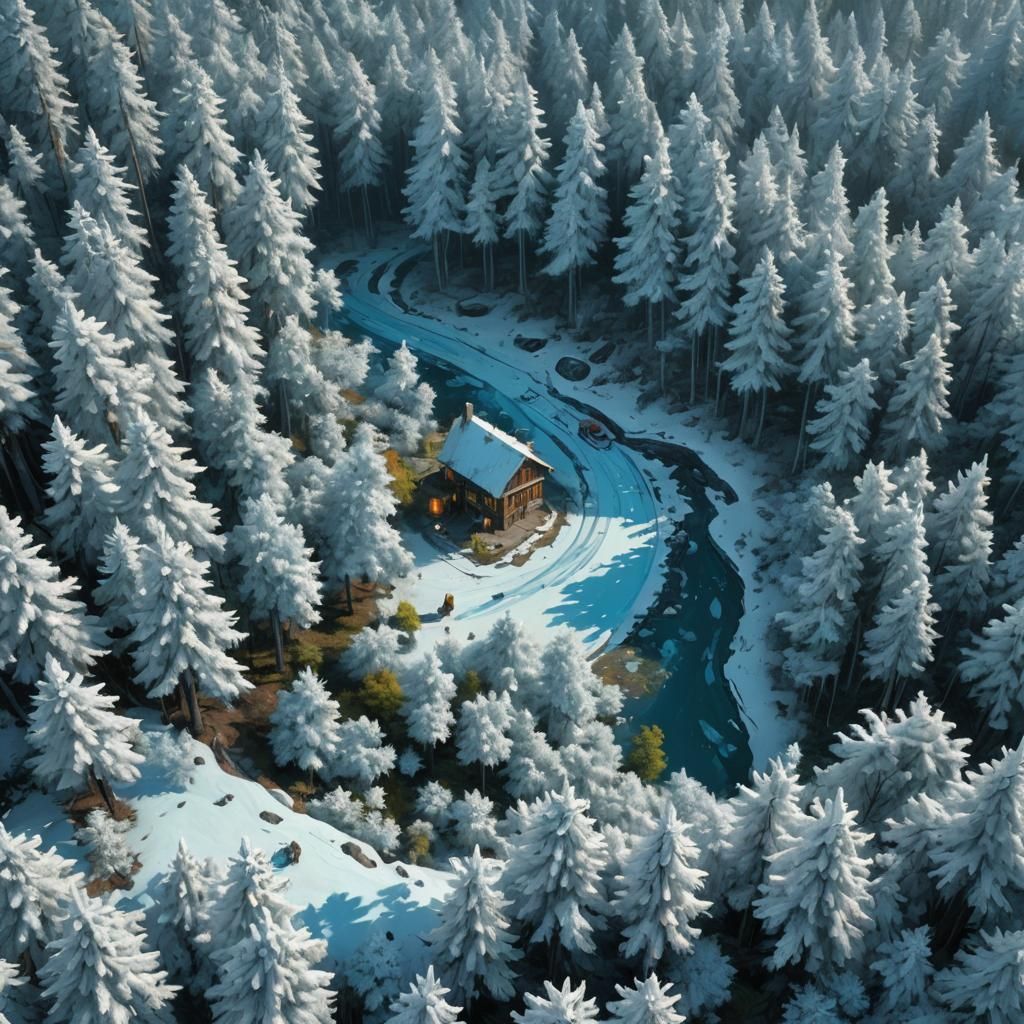 Frozen Forest Top View: Wolves and Elementals