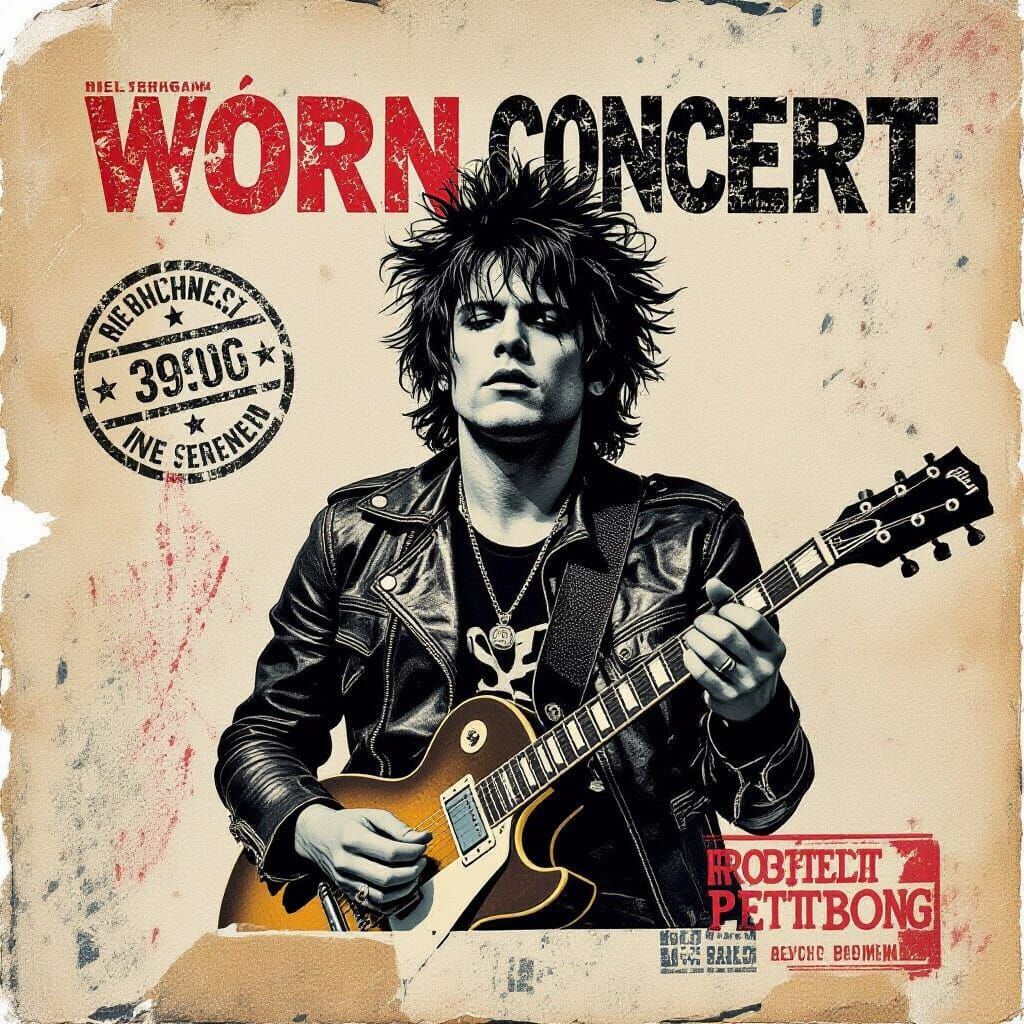 Grunge Concert Flyer with Ripped Edges and Smudged Ink