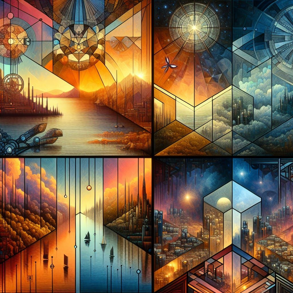 Four Scenes: Renaissance, Steampunk, Solarpunk, Retrofuturis...