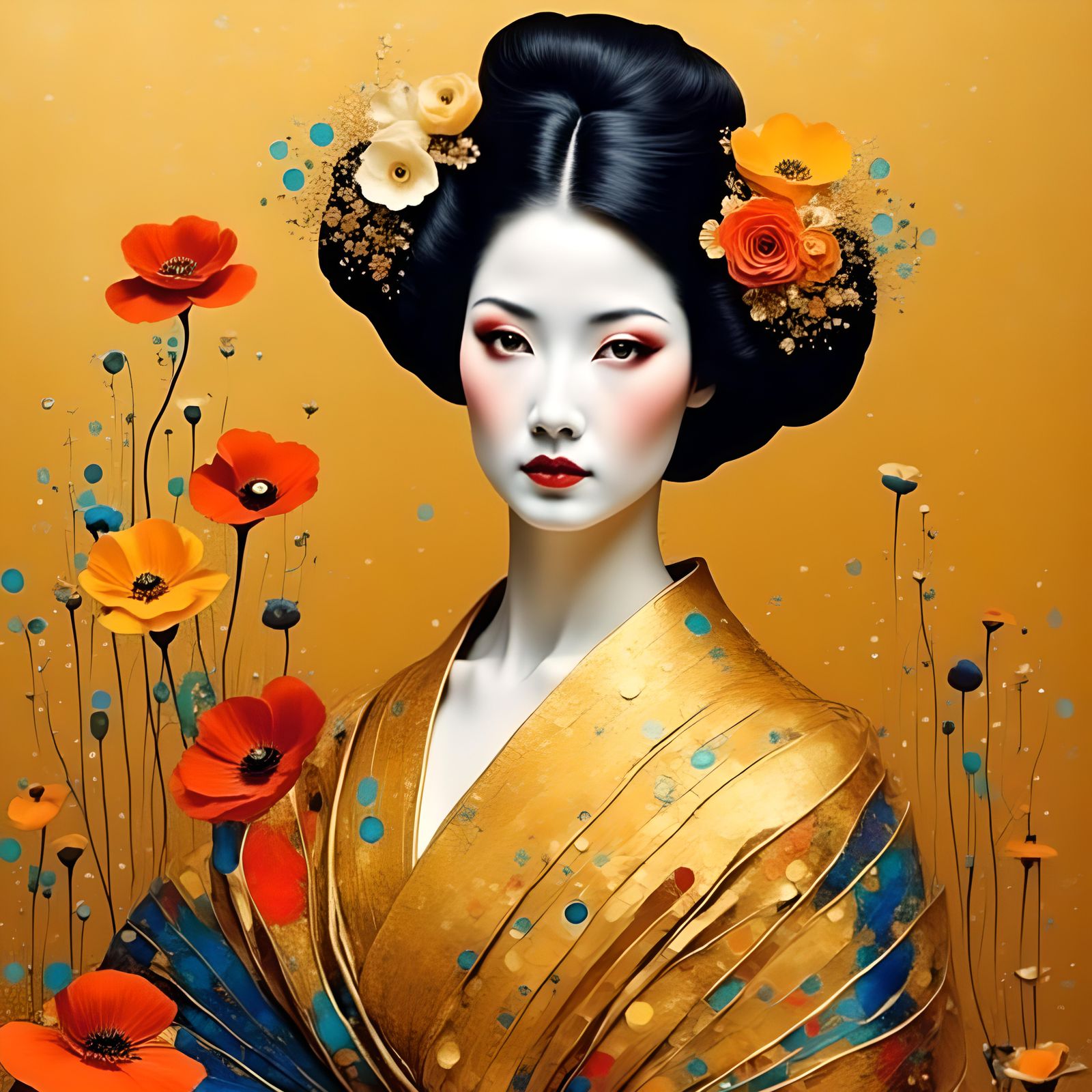 Golden Woman Portrait in Impressionistic Style