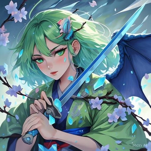 Anime Goddess with Majestic Dragon Wings and Vibrant Kimono
