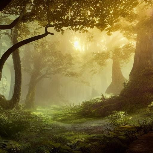 Glowing Forest at Dawn: A Matte Painting