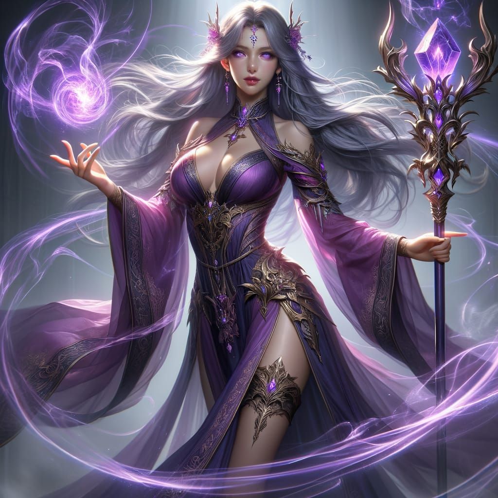 Enchantress with Crystal Staff: High Fantasy Concept Art