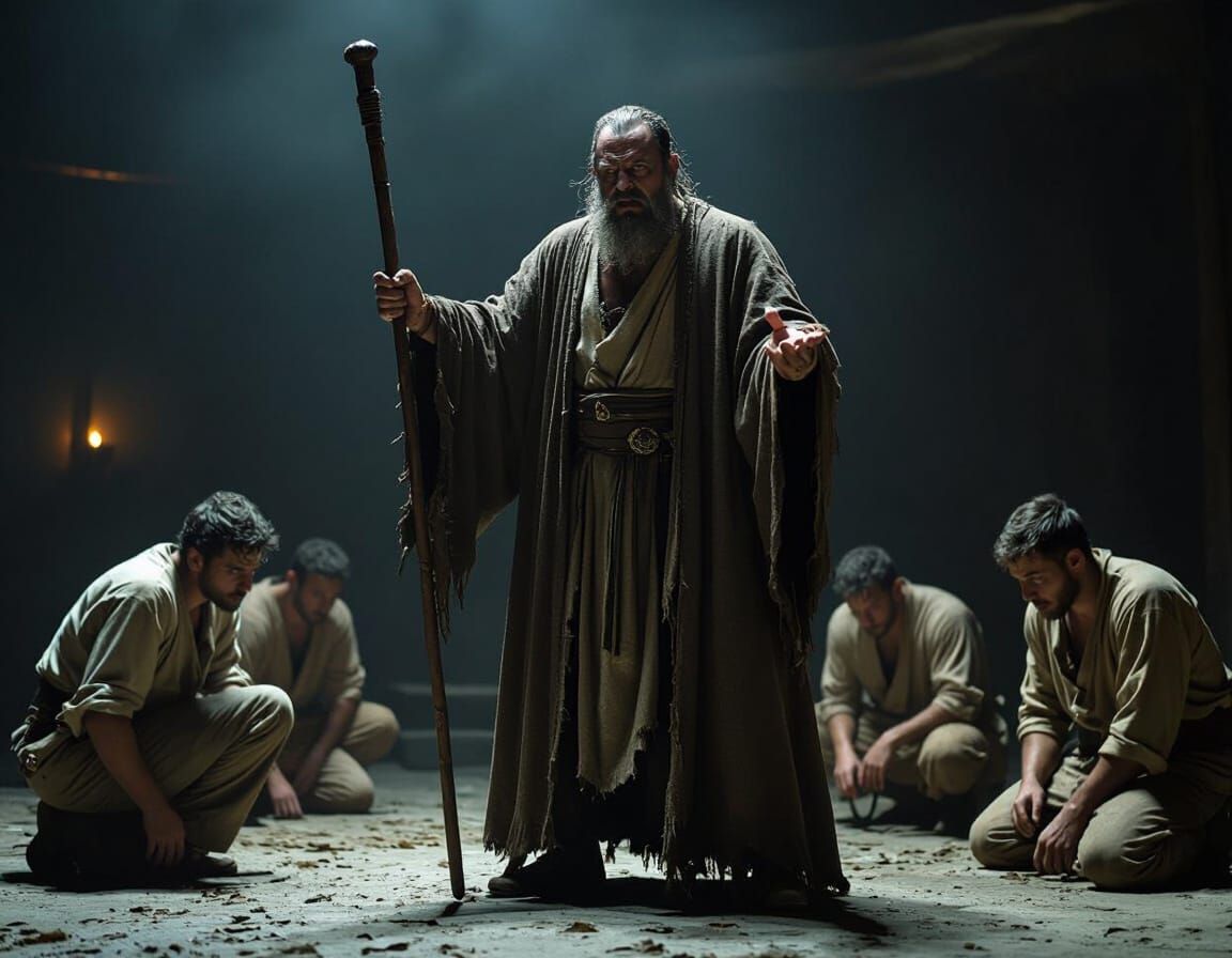 Dramatic Biblical Scene: Cruel Steward with Servants