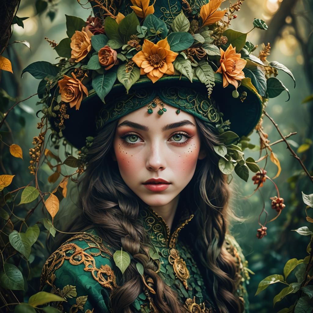 Surreal Fairytale Portrait of Girl in Green Hat