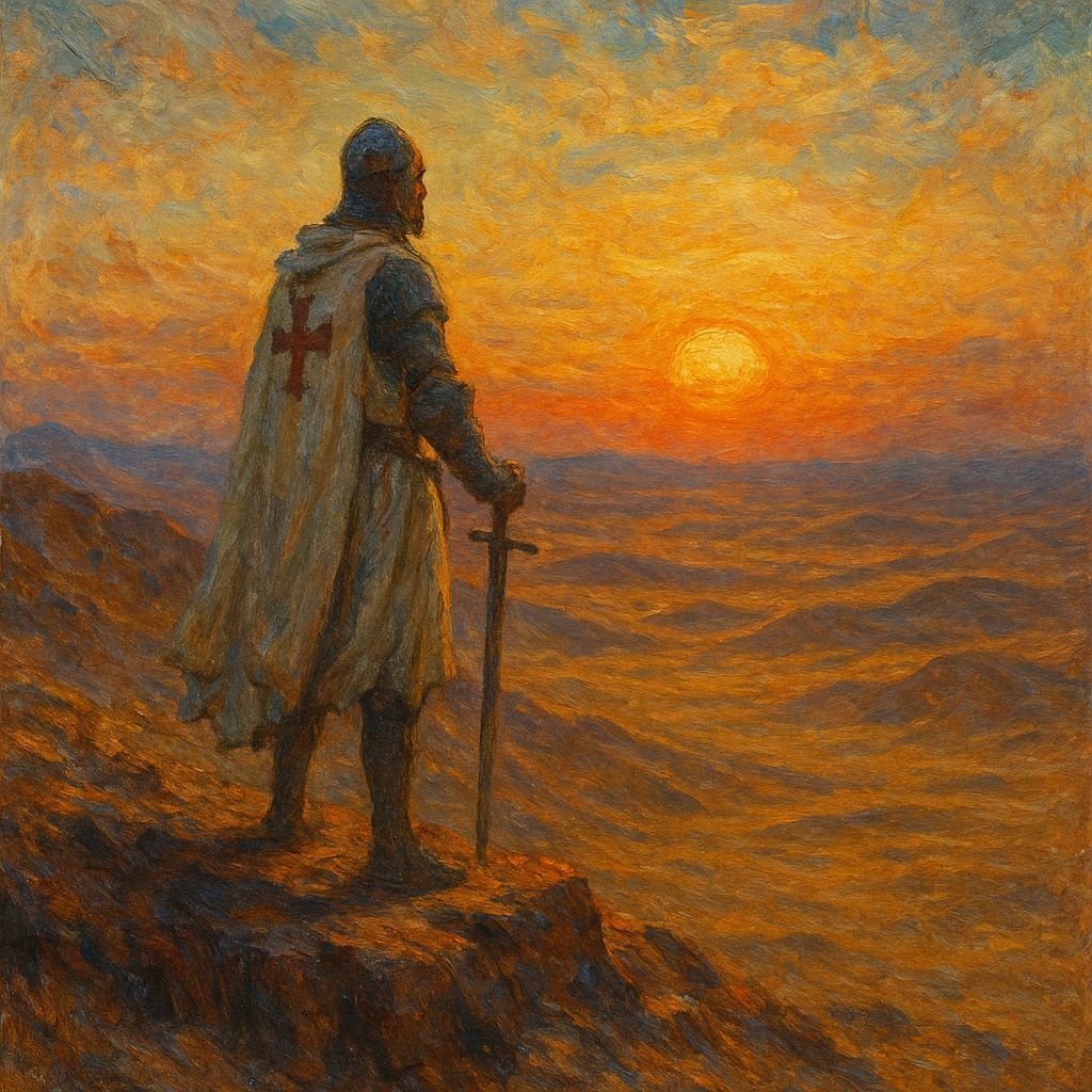 Epic Pre-Raphaelite Masterpiece of a Templar in Desert Sunse...
