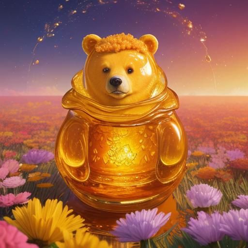 Honey Bear in Candy Field: 3D Digital Art