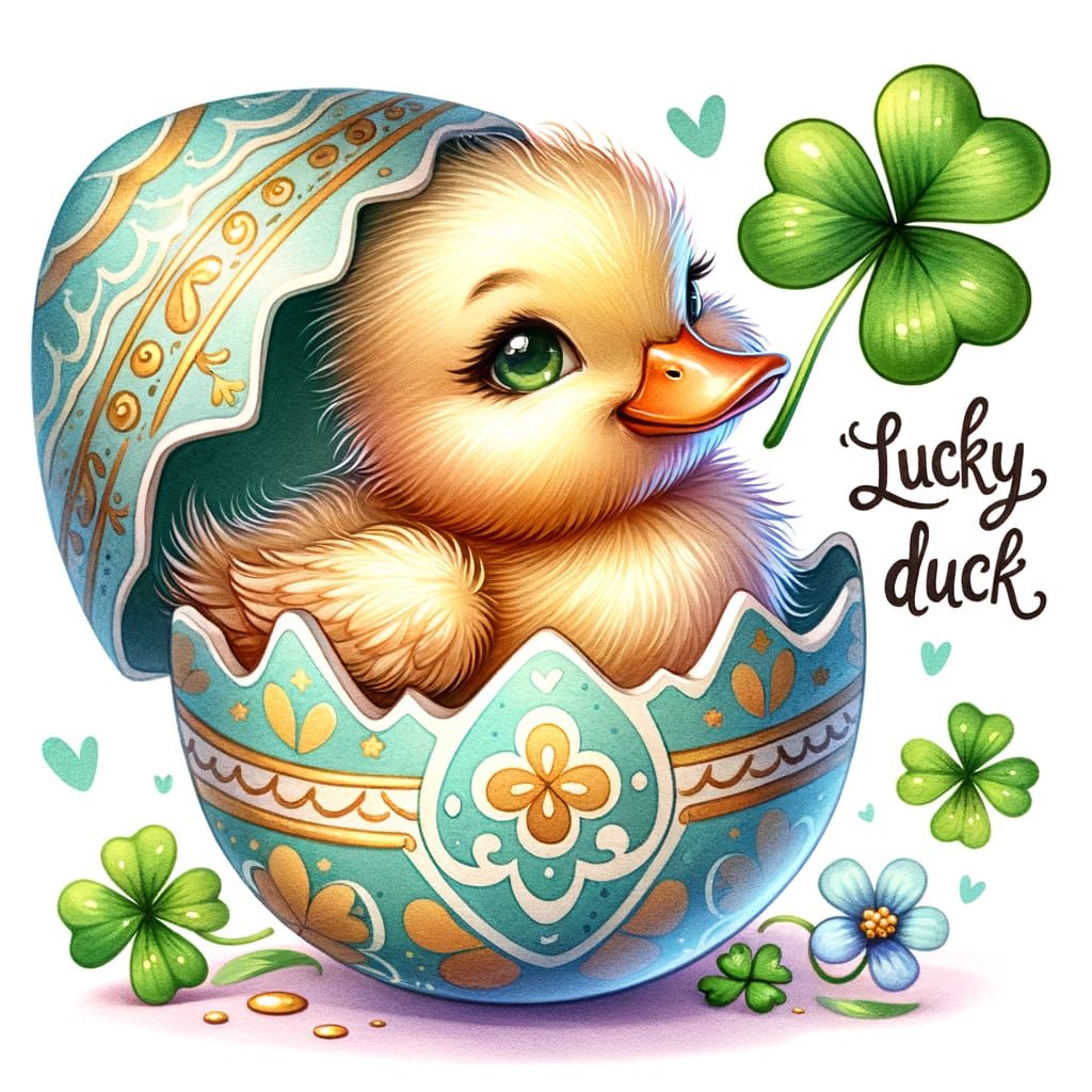 Lucky Duckling Hatching: Watercolor Clipart Scene