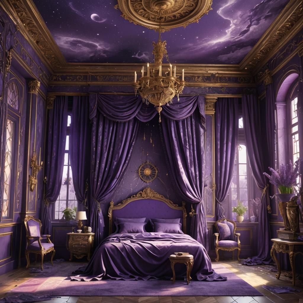 Amethyst Bedroom with Canopy Bed in Detailed Matte Painting