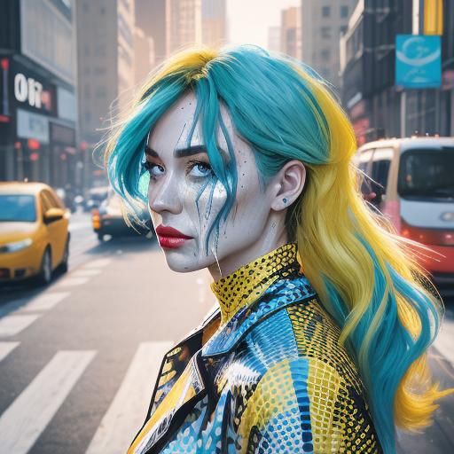 Crying Woman at Sunrise in Pop Art Style