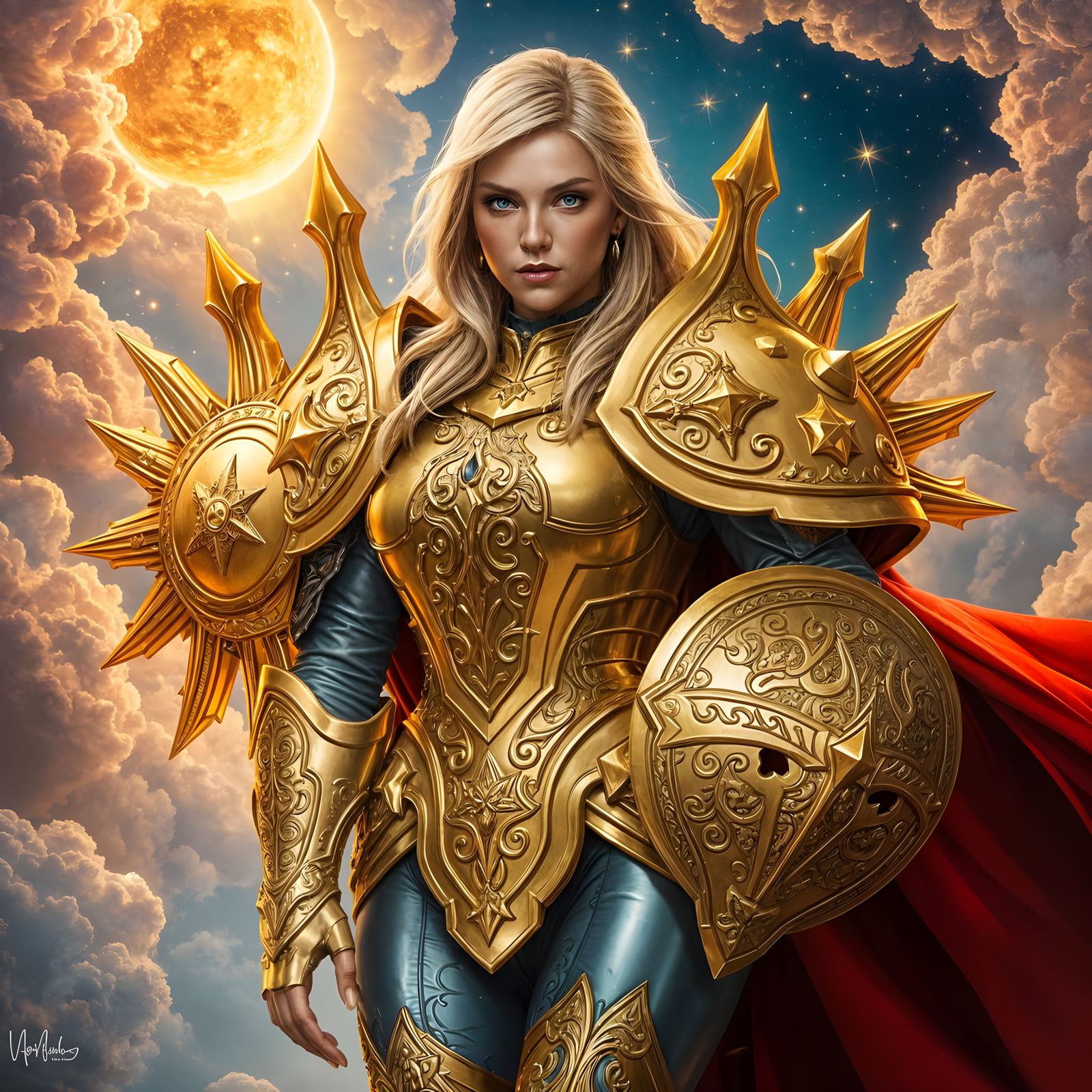Ethereal Warrior in Celestial Armor, Gilded with Sunburst Pa...
