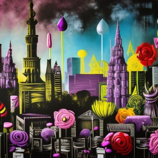 Candy Cityscape in Abstract Expressionist Style