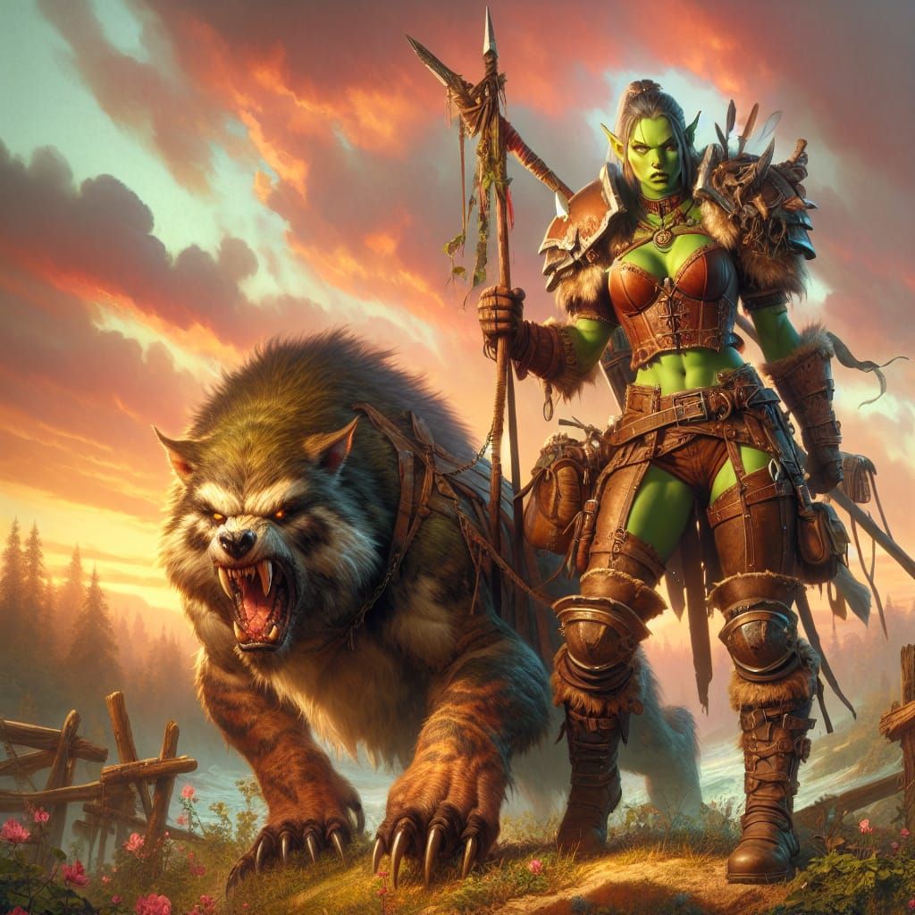 Orc Ranger and Wolverine in Rococo Style