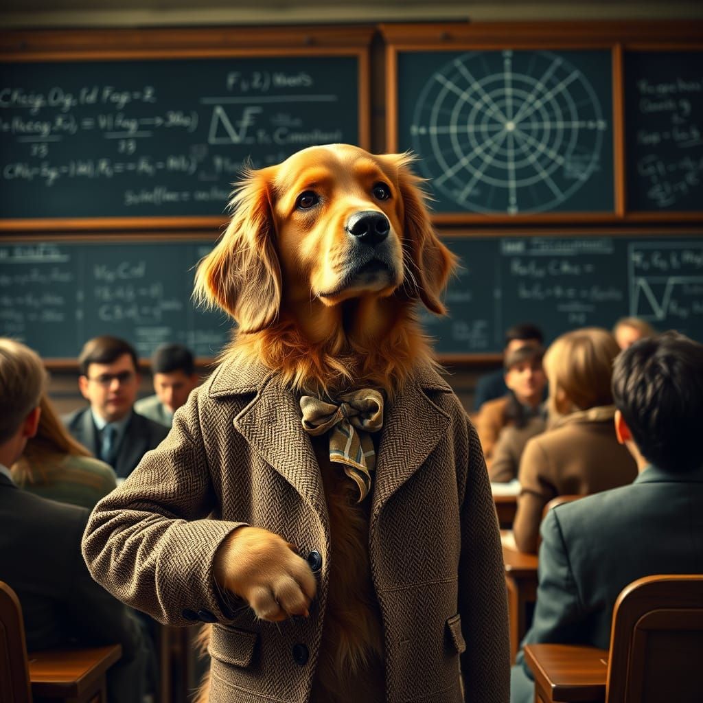 Golden Retriever Professor Lectures on Astrophysics
