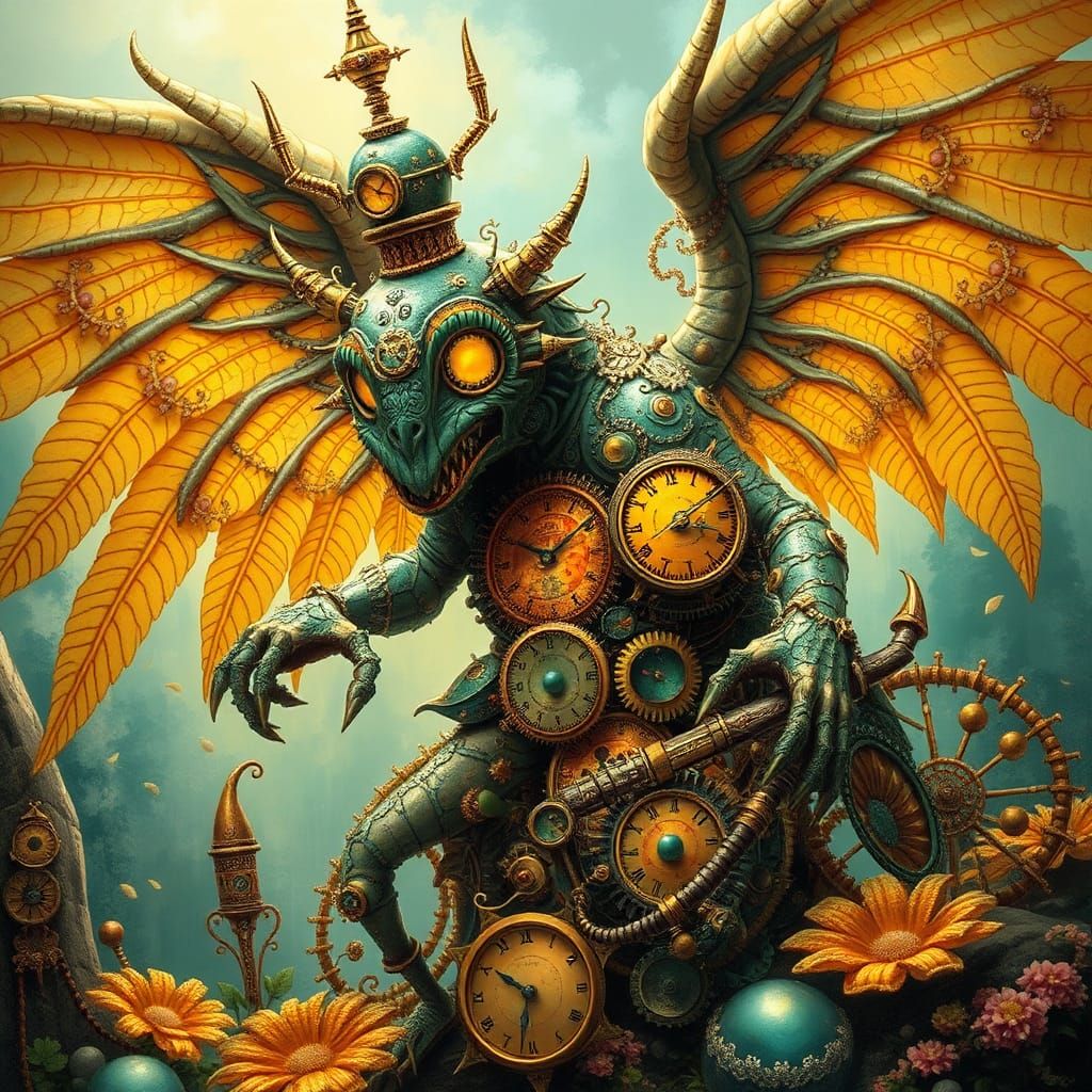 Steampunk Clockwork Creature in Ethereal Fantasy Style