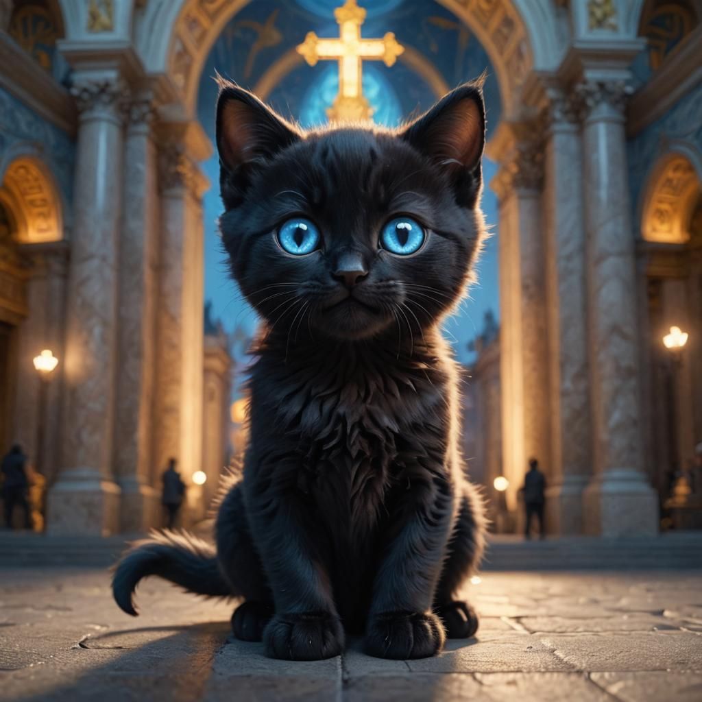 Glowing Kitten in St. Peter's Basilica: Pixar Style