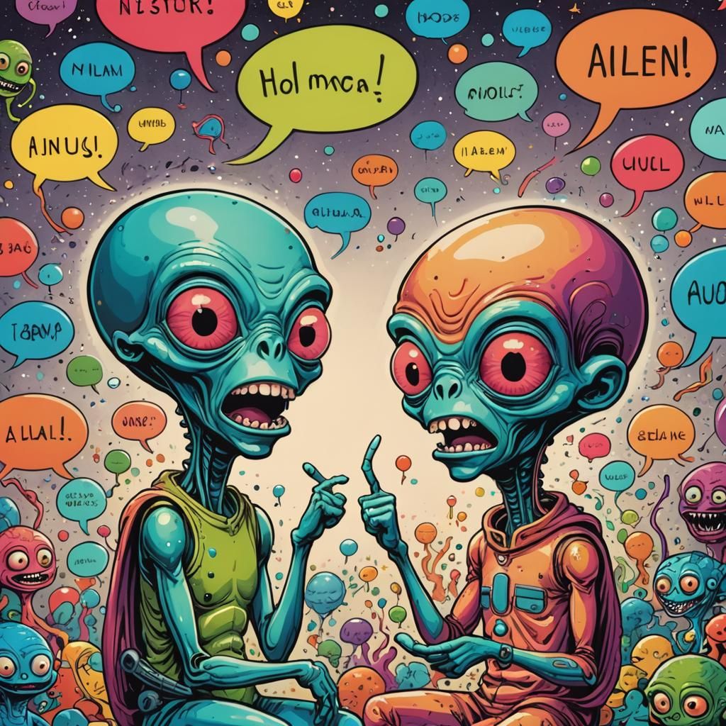Funny Aliens Sharing Jokes in Colorful Caricatures