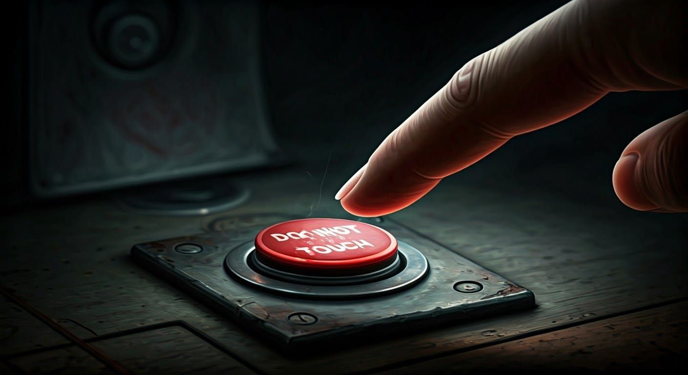 A Finger Hovers Over a Warning Button in Dramatic, Cinematic...