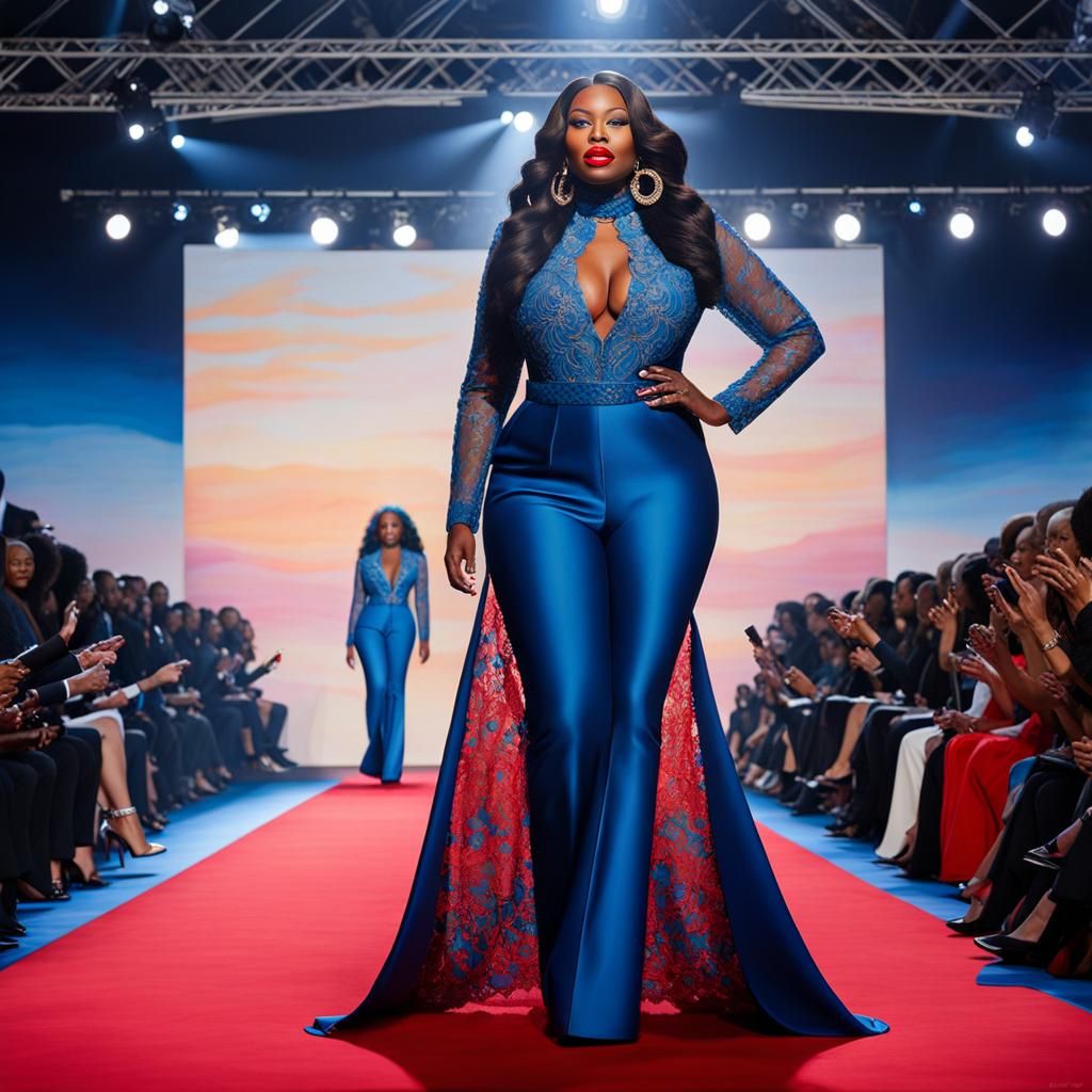 Fashionable Woman on Runway: Hyper-Realistic Oil Painting