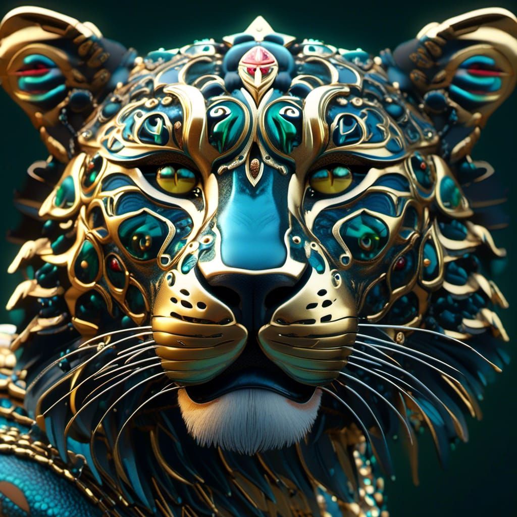 Obsidian Jaguar Portrait in Surrealist Style