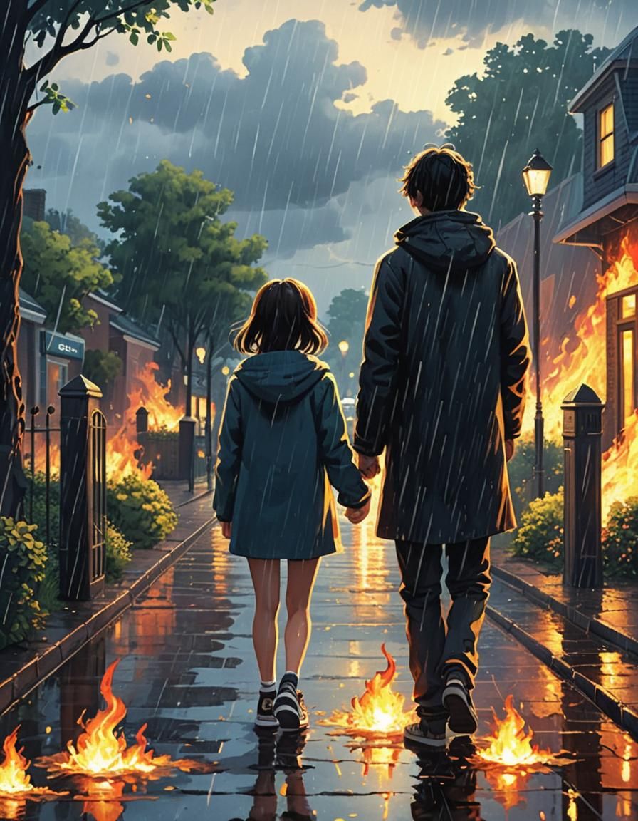 Contrasting Fire and Rain Landscape