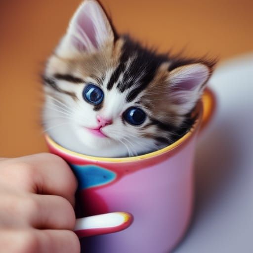 Cute Kitten in a Mug: 3D Digital Art