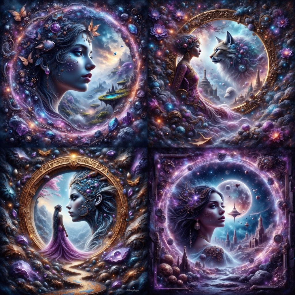 Mystical Woman Emerges from Cyberpunk Portal