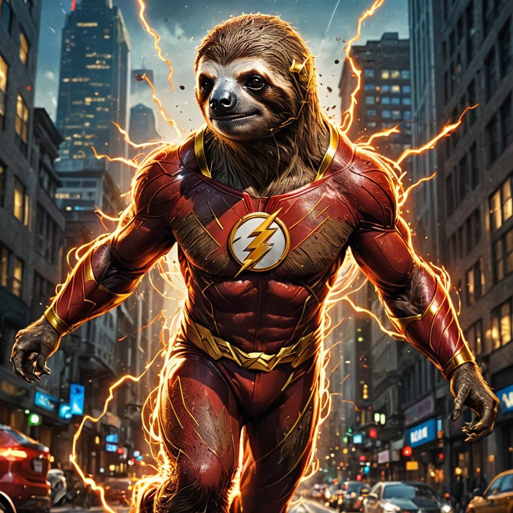 Sloth as Speedster Superhero in Comic Art