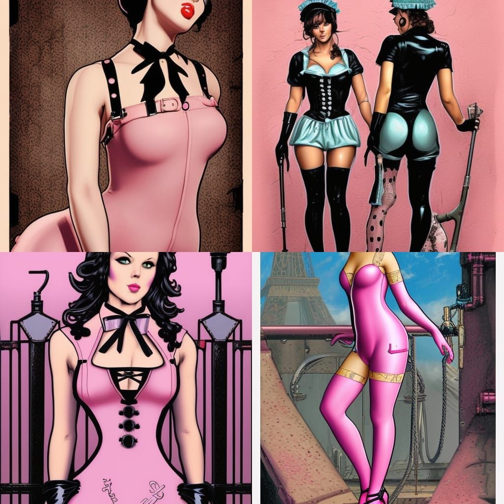 Steampunk Maid in Pink Catsuit Comic Book Art