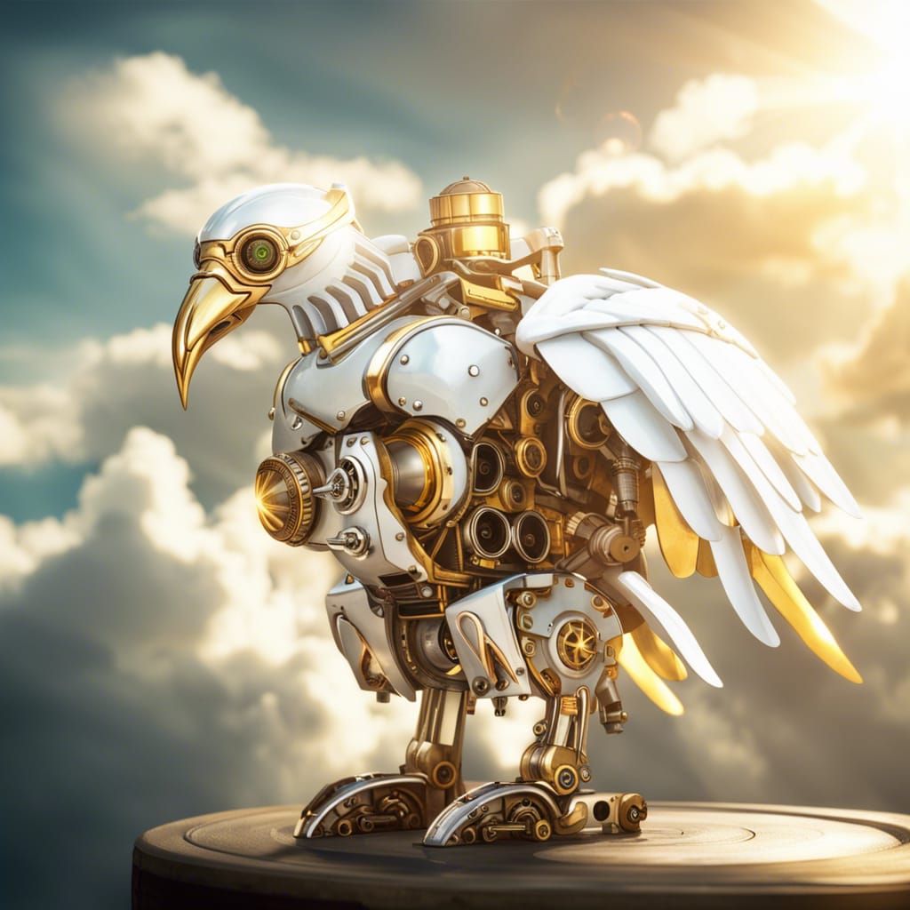 Steampunk Mecha Vulture in Divine Light