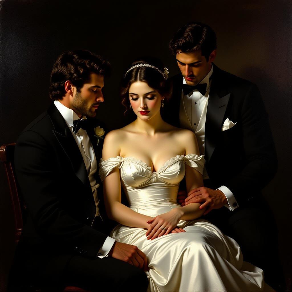 Dramatic Oil Painting of a Love Triangle Encounter