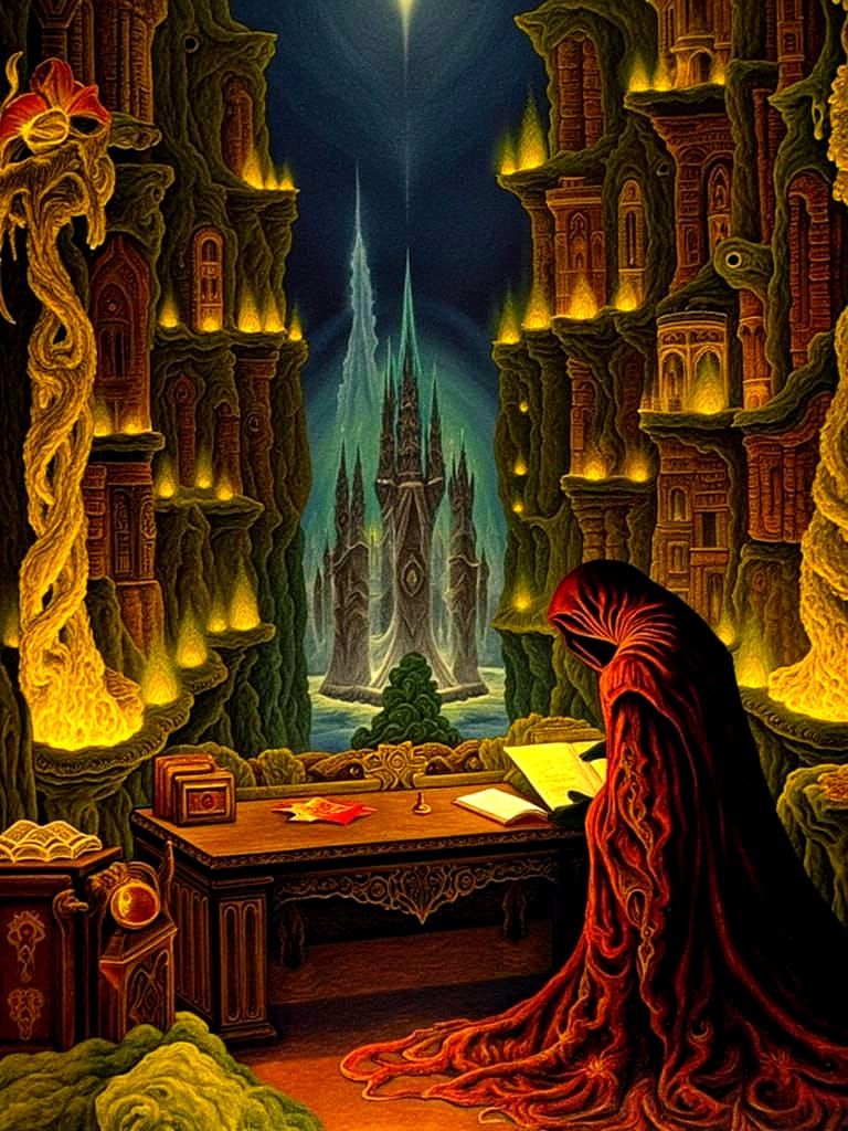 Baroque Library Scene with Scholar in Art Nouveau Style