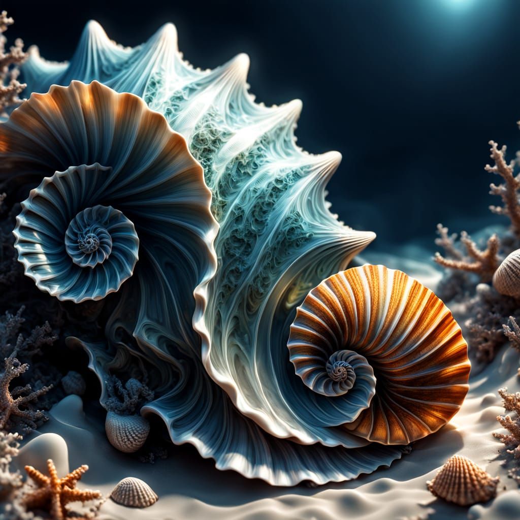 Volumetric Seashell Fractal in Cinematic Hyperrealism