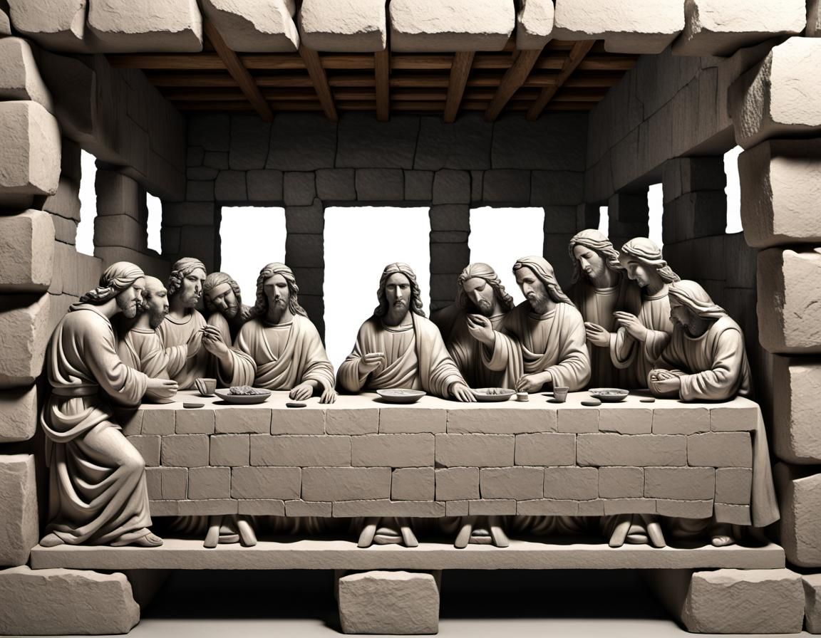 3D Stone Sculpture of The Last Supper
