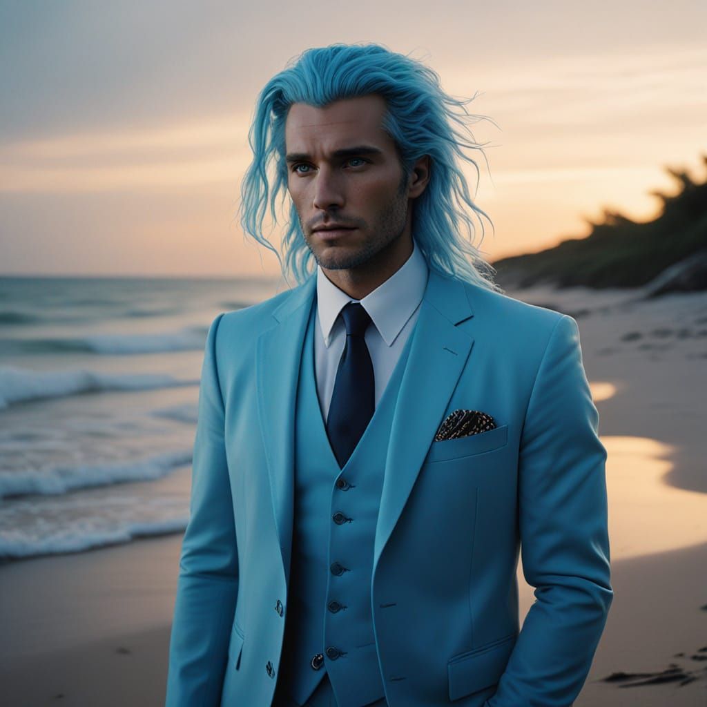 Ethereal Blue Changling in Haute Couture, Cinematic Sunset S...