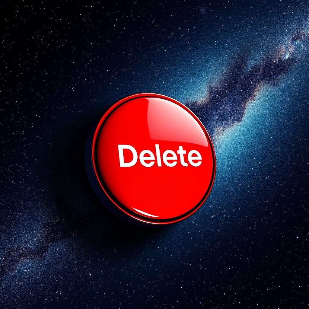Futuristic Red Delete Button in Stunning Milky Way Galaxy Ba...