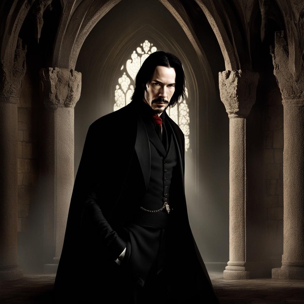 Keanu Reeves as Count Dracula in his medieval castle, horror deviantart3Delight