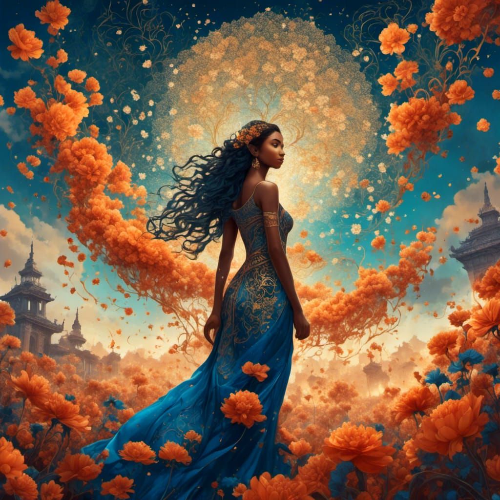 Sagittarius Woman in Blossoms: Fantasy Concept Art