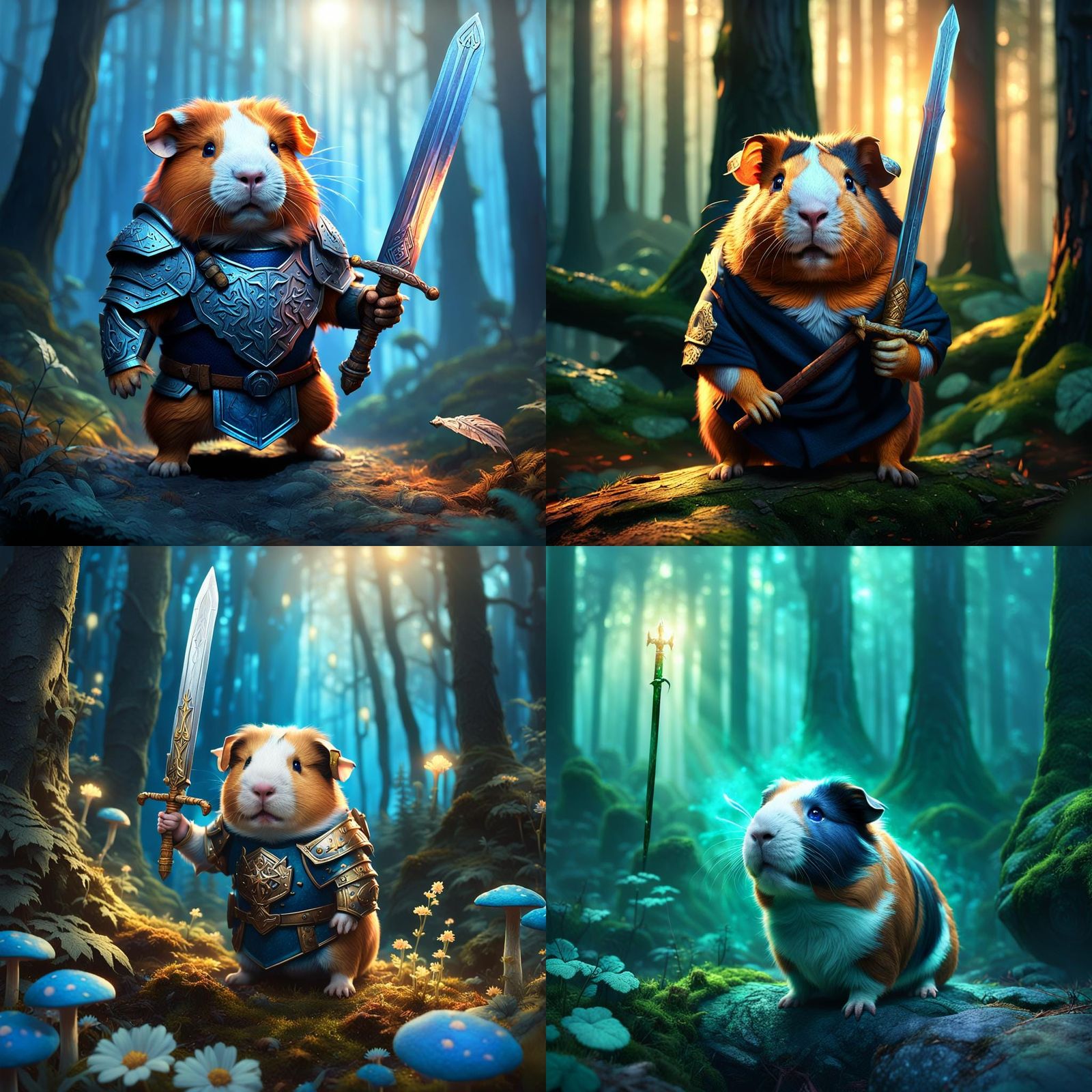 Guinea Pig Hero with Sword in Detailed Matte Painting