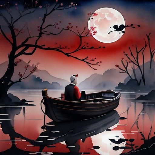 Lunar New Year: Minimalist Watercolor River Scene